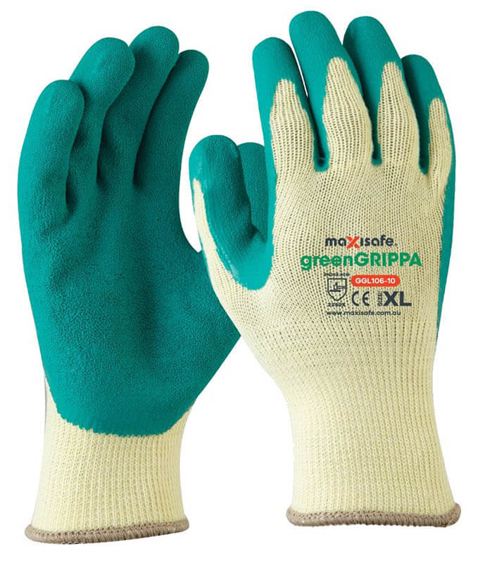 Maxisafe GGL106 Green Grippa Knitted Poly Cotton Glove with Green Latex palm