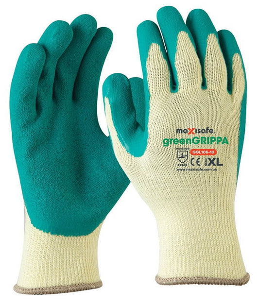 Maxisafe GGL106 Green Grippa Knitted Poly Cotton Glove with Green Latex palm