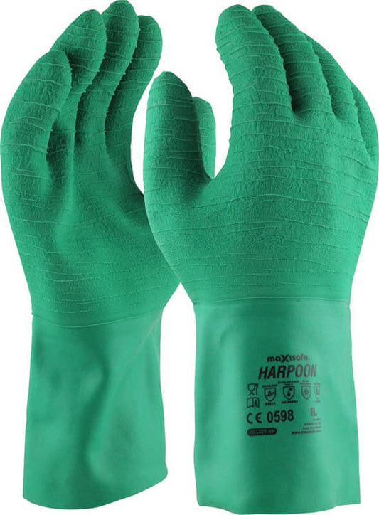 Maxisafe GLL229 Harpoon Green Latex Gauntlet
