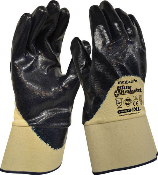 Maxisafe GNB198-10 Blue Knight Nitrile 3/4 Dipped Glove with Safety Cuff - XLarge