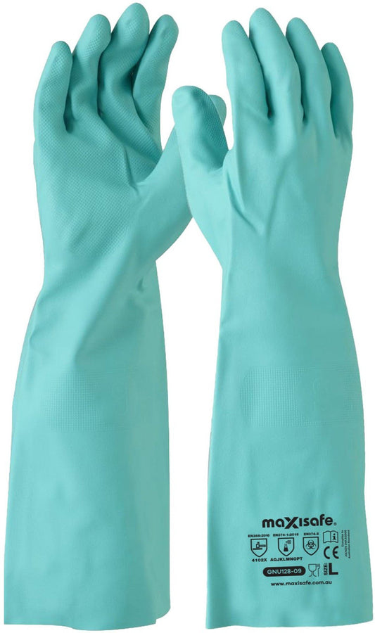 Maxisafe GNU128 Green Nitrile Chemical Gauntlet - 45cm