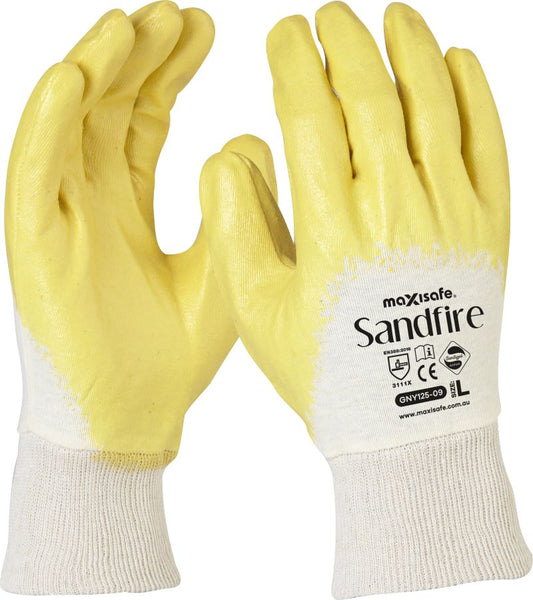 Maxisafe GNY125 Sandfire Yellow nitrile 3/4 Dipped Jersey Glove
