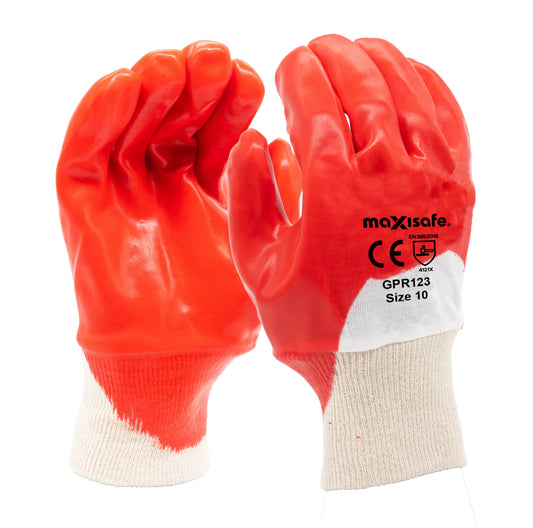Maxisafe GPR123 Red PVC single dipped - Knit Wrist
