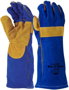 Maxisafe GWY175 Blue & Gold Welders Gauntlet, Reinforced & Cross-Stitched
