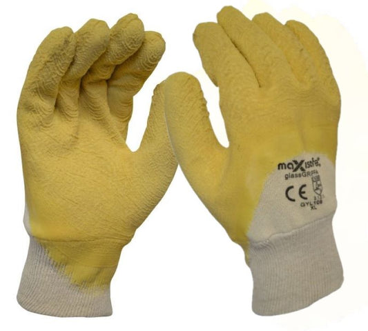 Maxisafe GYL108C Yellow Latex Coated Glass Gripper Glove, Retail Carded