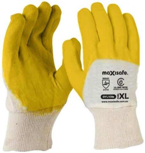 Maxisafe GYL108E Economy Yellow Latex Glass Gripper Glove