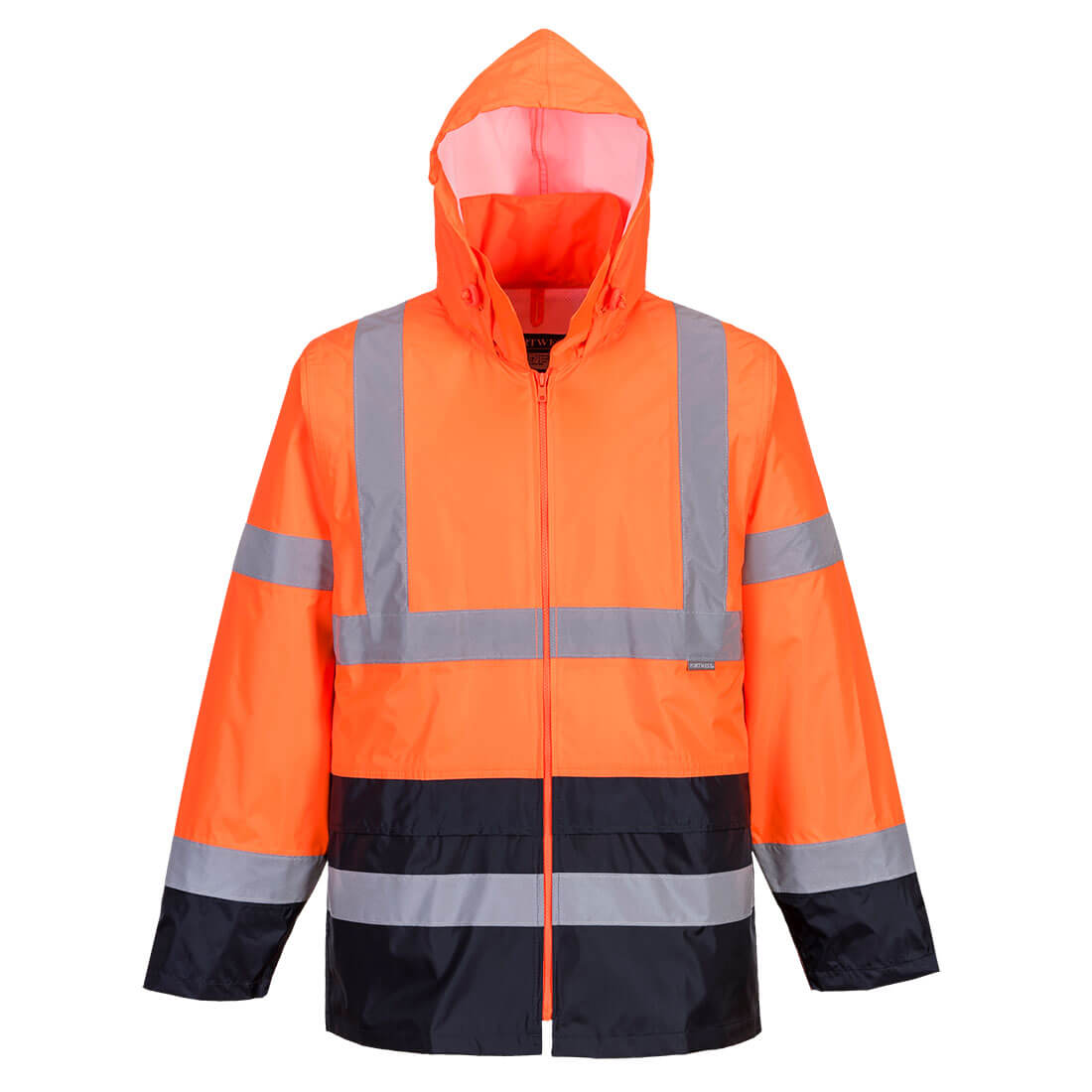 Portwest Hi-Vis Contrast Rain Traffic Jacket in Orange/Navy