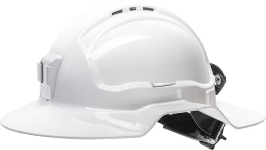 Maxisafe HBB57RH-PLV-WH White Broadbrim Hard Hat w/ Plastic Miners Bracket