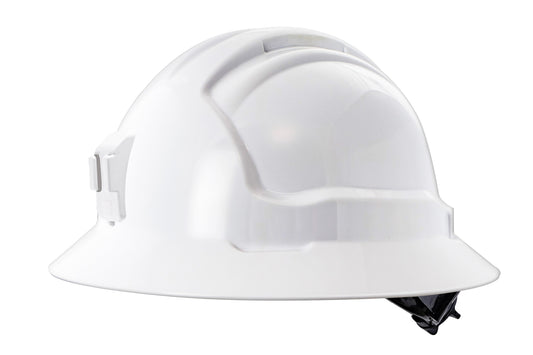 Maxisafe HFB40RH-PL-WH Tuffgard Full Brim Non-Vented Hard Hat with Plastic Miners Lamp