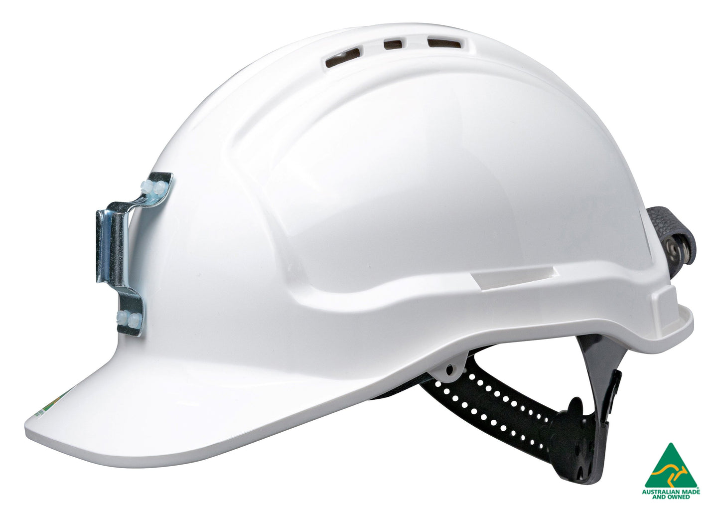 Maxisafe HTG57ML-WH Tuffgard Vented Hard Hat with Sliplock Harness and metal lamp bracket