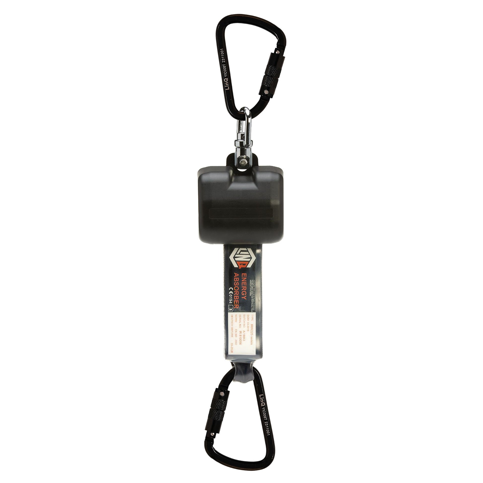 LINQ Height Safety Self Retracting 2.5M Webbing Lanyard with 2 x Triple Action Karabiners