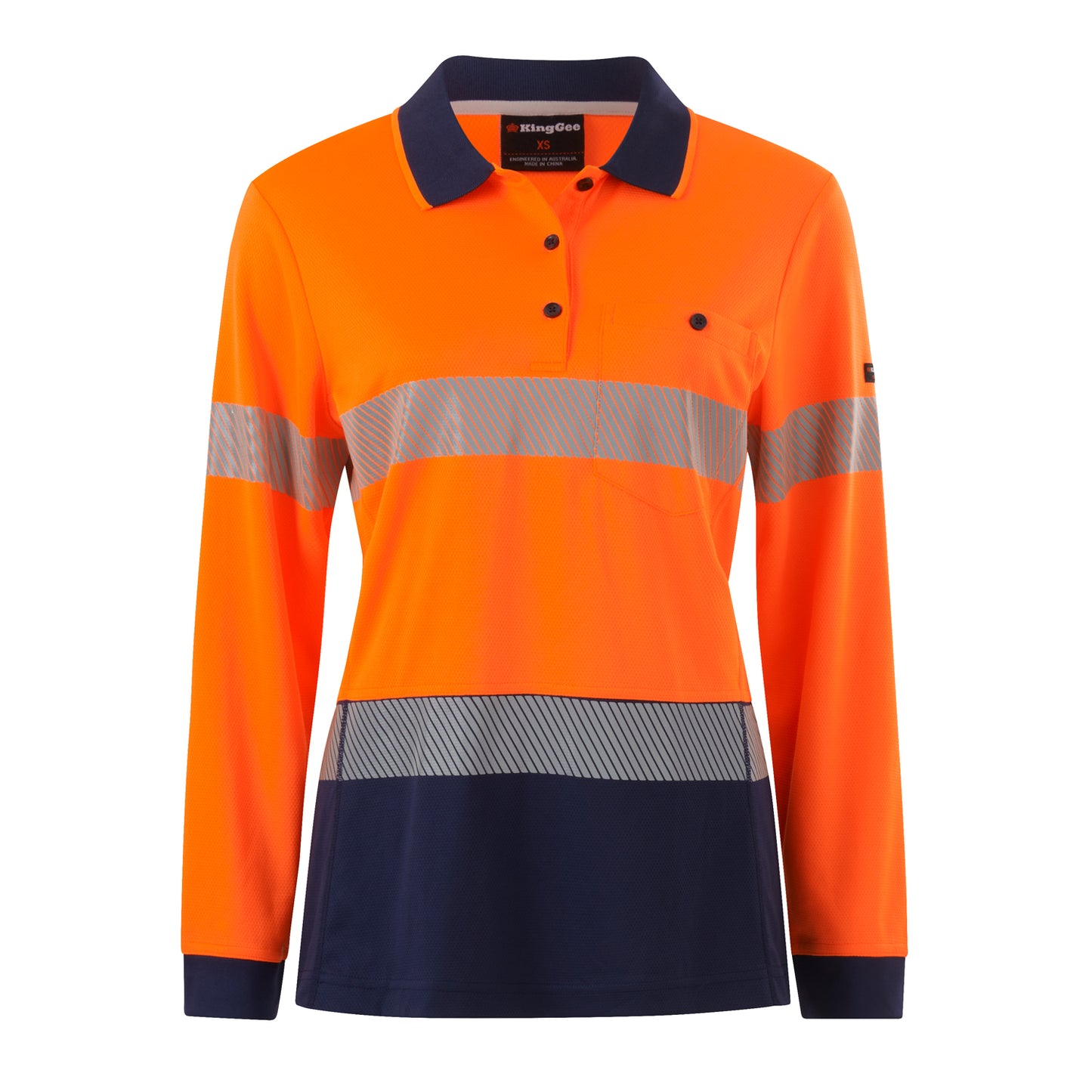 King Gee K44223 Womens Workcool Hyperfreeze Spliced Long Sleeve Polo with Segmented Tape