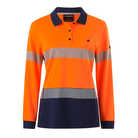 King Gee K44223 Womens Workcool Hyperfreeze Spliced Long Sleeve Polo with Segmented Tape
