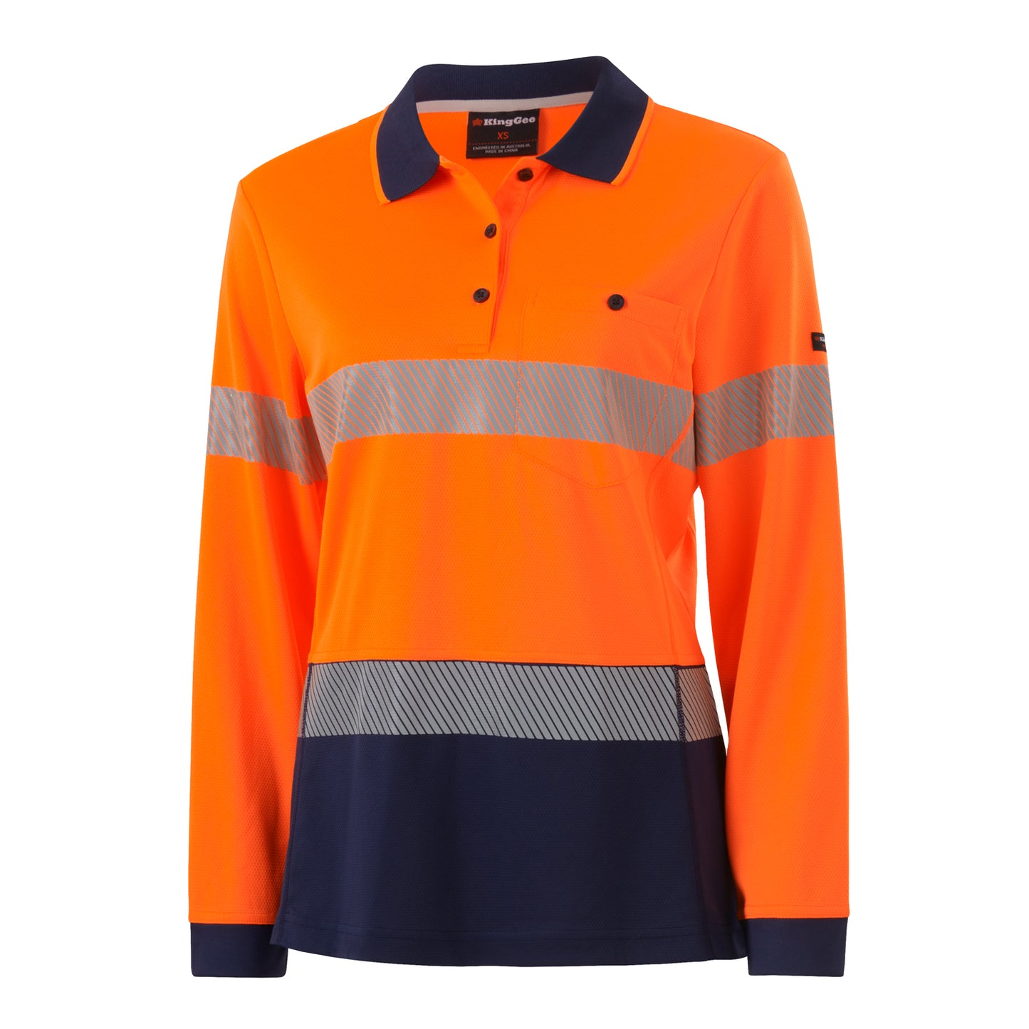 King Gee K44223 Womens Workcool Hyperfreeze Spliced Long Sleeve Polo with Segmented Tape