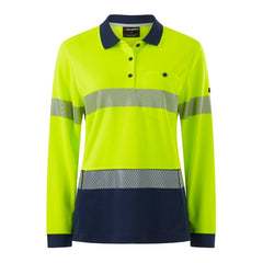 King Gee K44223 Womens Workcool Hyperfreeze Spliced Long Sleeve Polo with Segmented Tape
