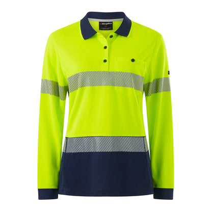 King Gee K44223 Womens Workcool Hyperfreeze Spliced Long Sleeve Polo with Segmented Tape