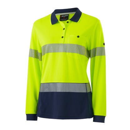 King Gee K44223 Womens Workcool Hyperfreeze Spliced Long Sleeve Polo with Segmented Tape