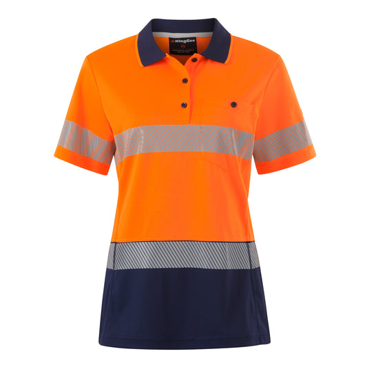 King Gee K44224 Womens Workcool Hyperfreeze Spliced Short Sleeve Polo with Segmented Tape