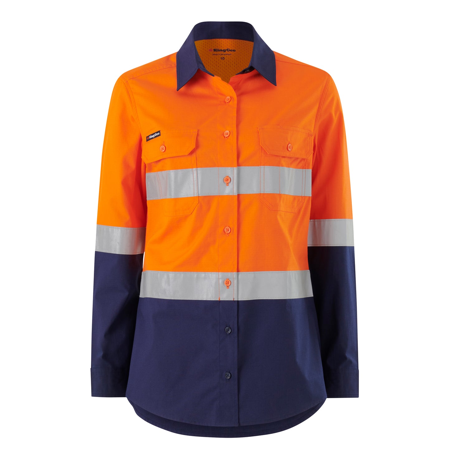 King Gee K44227 Womens Workcool Vented Spliced Spliced Shirt Taped Long Sleeve