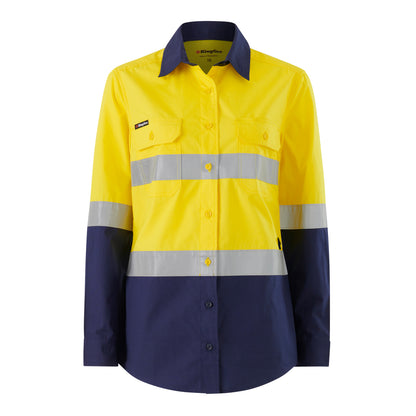 King Gee K44227 Womens Workcool Vented Spliced Spliced Shirt Taped Long Sleeve