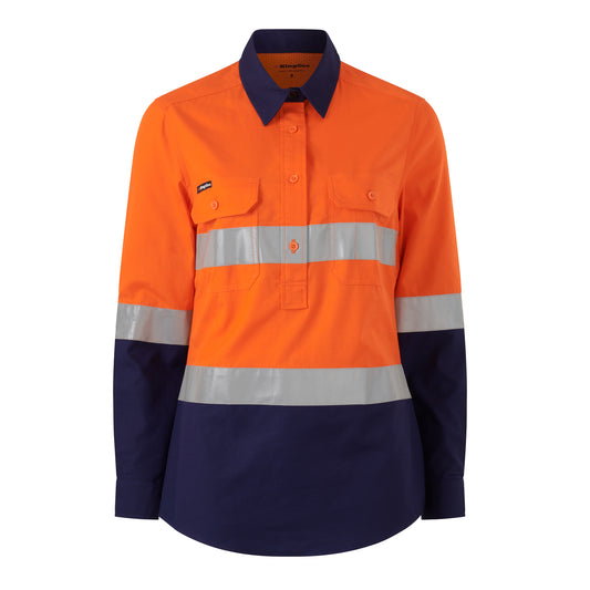 King Gee K44230 Womens Workcool Vented Closed Front Reflective Shirt
