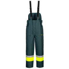 Portwest Huski Hi-Vis Contrast Freezer Bib and Brace in Yellow/Forest Green