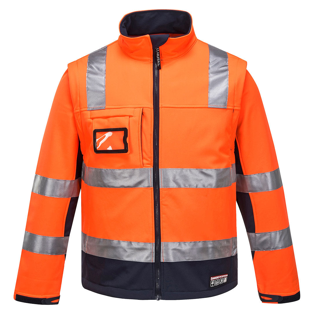 Portwest Huski Chassis Hi-Vis 2-in-1 Contrast Softshell 3L in Orange/Navy