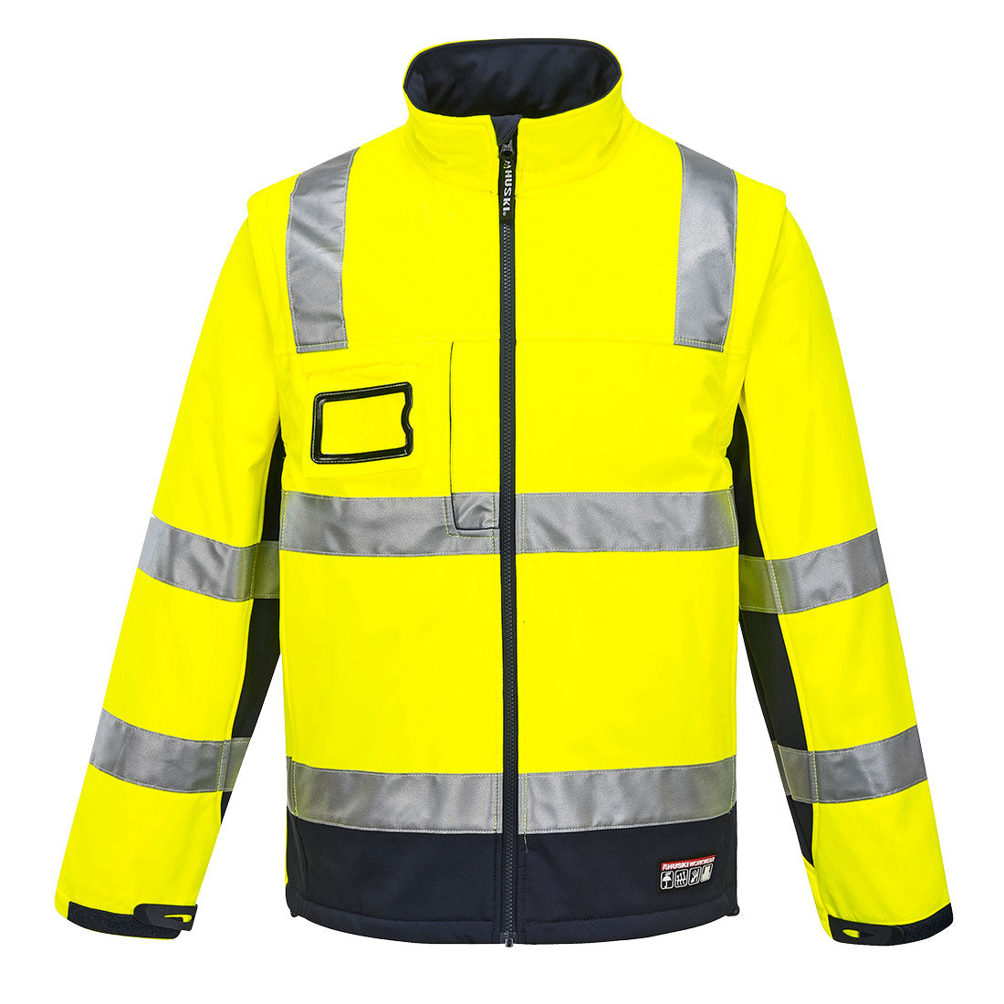 Portwest Huski Chassis Hi-Vis 2-in-1 Contrast Softshell 3L in Yellow/Navy