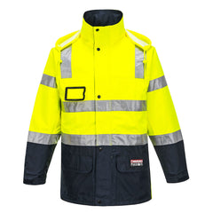 Portwest Huski Transit Hi-Vis Rain Jacket in Yellow/Navy