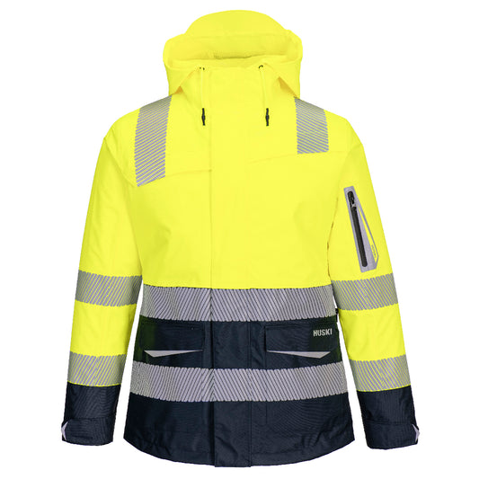 Portwest Huski Hi-Vis Women's Contrast Rain Jacket in Yellow/Navy