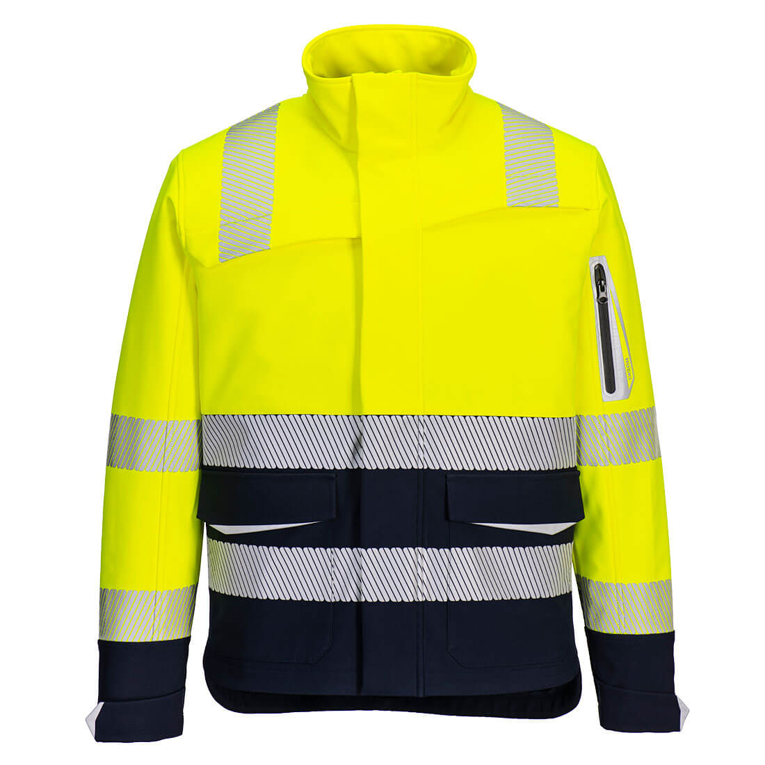 Portwest Huski Hi-Vis Contrast Softshell 3L in Yellow/Navy