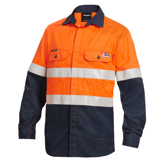 King Gee K84000 Shieldtec LENZING FR Hi-Vis Spliced Open Front Taped Shirt PPE2