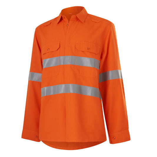 King Gee K84001 Shieldtec LENZING FR Hi-Vis Spliced Open Front Taped Shirt PPE2