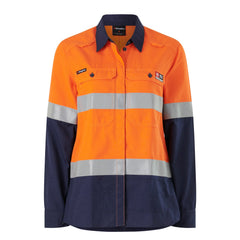 King Gee K84002 Womens Shieldtec LENZING FR Hi-Vis Spliced Open Front Taped Shirt PPE2