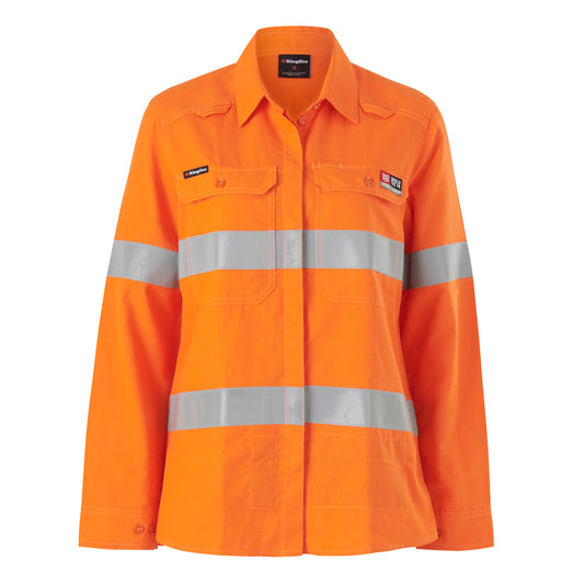 King Gee K84003 Womens Shieldtec LENZING FR Hi-Vis Open Front Taped Shirt PPE2