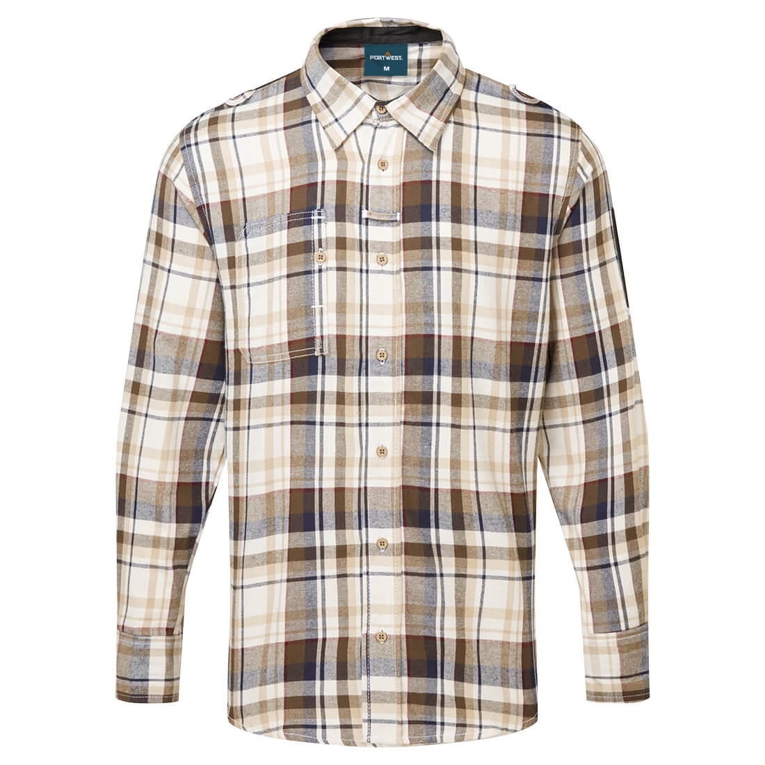 Portwest KX3 Check Flannel Shirt in Brown Check