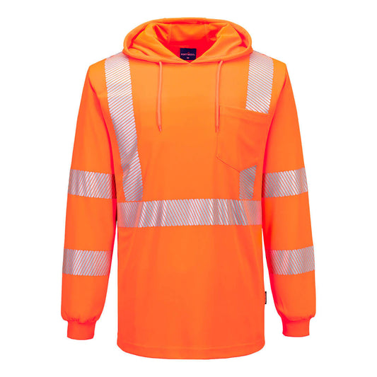 Portwest Hi-Vis Lightweight Hooded T-Shirt L/S in Orange