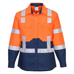 Portwest Ladies Hi-Vis Stretch Long Sleeve Shirt in Orange/Navy