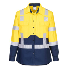 Portwest Ladies Hi-Vis Stretch Long Sleeve Shirt in Yellow/Navy