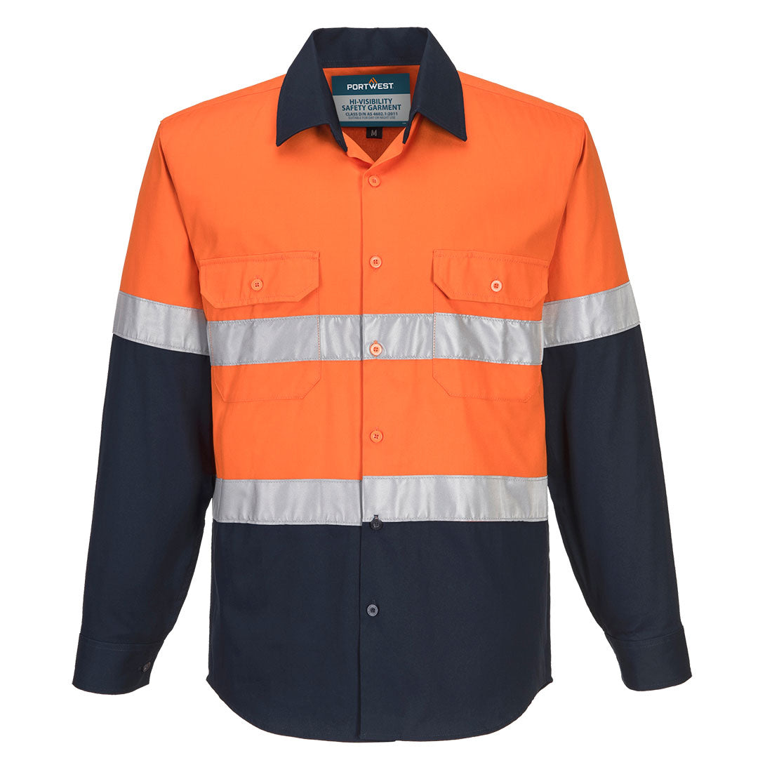 Portwest Hobart Hi-Vis Contrast Shirt L/S in Orange/Navy
