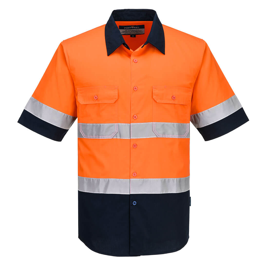 Portwest Industrial Hi-Vis Lightweight Contrast Shirt S/S in Orange/Navy