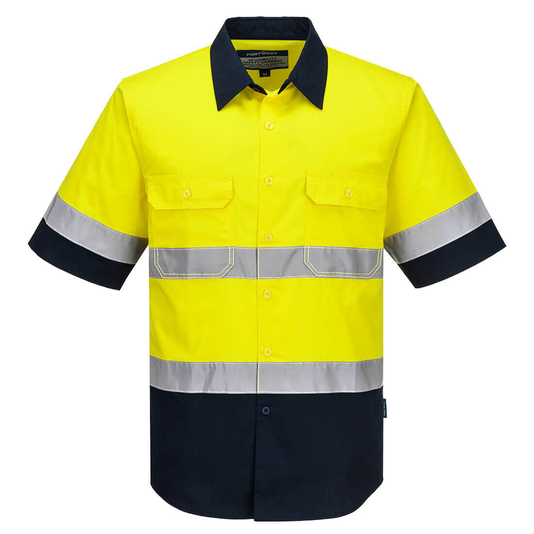 Portwest Industrial Hi-Vis Lightweight Contrast Shirt S/S in Yellow/Navy