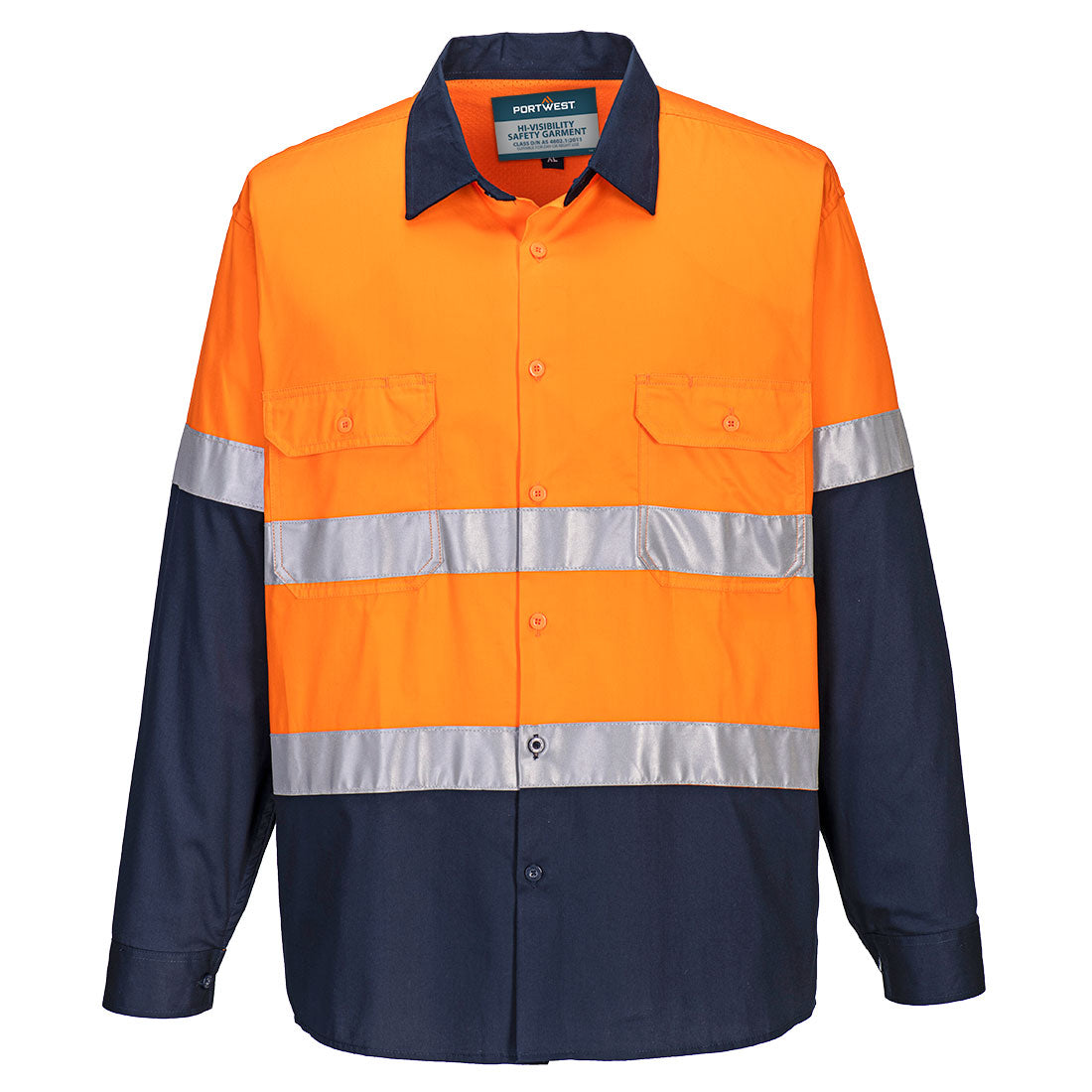 Portwest Hobart Hi-Vis Lightweight Contrast Shirt L/S in Orange/Navy