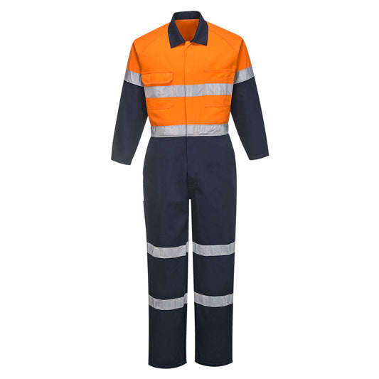 Portwest Hi-Vis Lightweight Contrast Coverall in Orange/Navy