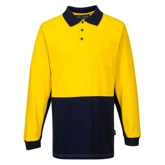 Portwest Long Sleeve Cotton Pique Polo in Yellow/Navy