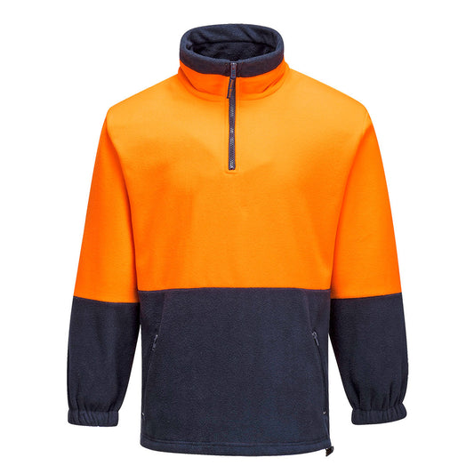 Portwest Hi-Vis Contrast 1/4 Zip Class D Polar Fleece in Orange/Navy