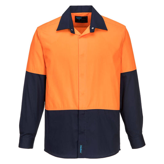 Portwest Westport Hi-Vis Lightweight Contrast Class D Shirt L/S in Orange/Navy