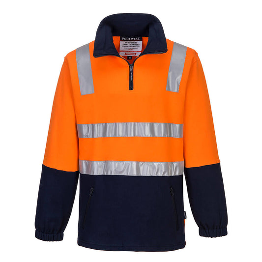 Portwest Hi-Vis Contrast 1/4 Zip Brush Fleece in Orange/Navy