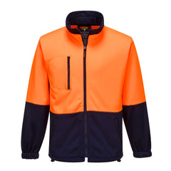Portwest Hi-Vis Water Repellent Contrast Zipped Class D Brush Fleece in Orange/Navy
