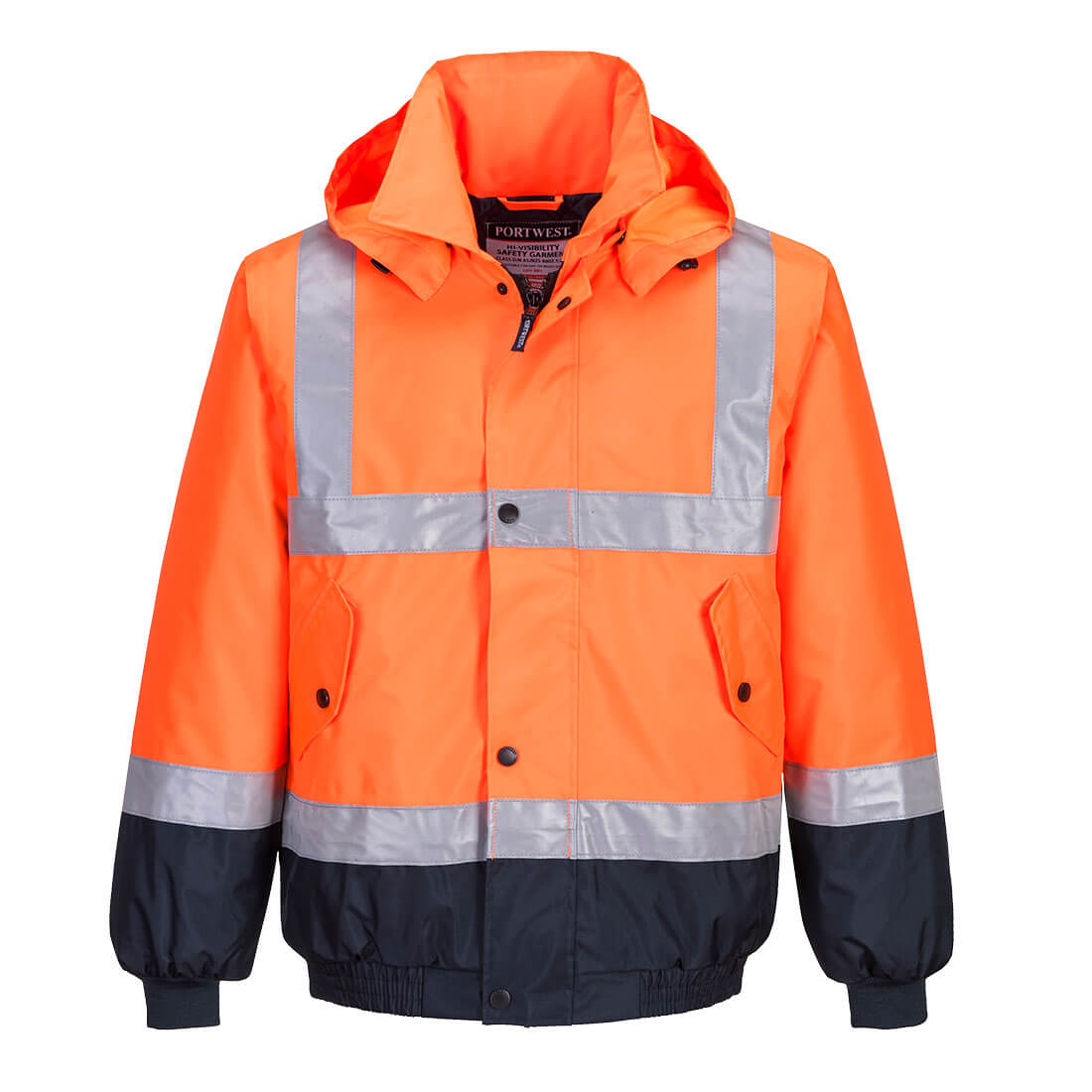 Portwest Hi-Vis Contrast Bomber Jacket in Orange/Navy